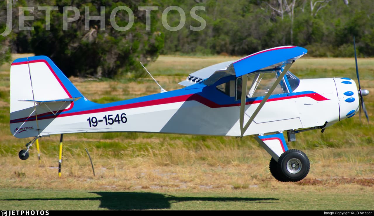 The finished Kitfox Model 3, registration 19-1546, on a grass airstrip